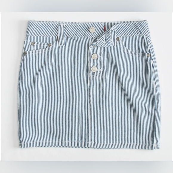 Dickies juniors blue and white‎ striped blue denim mini skirt women's - Picture 1 of 6